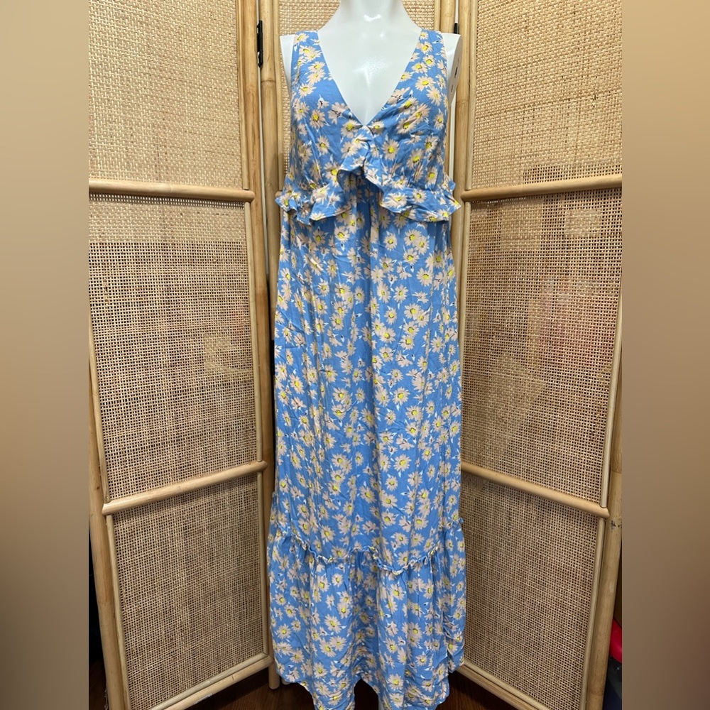 PICNIC DAISIES PRINT BLUE Ladies Maxi Dress NWT Size Medium